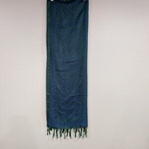 Tassled Silk Scarf Green Blue